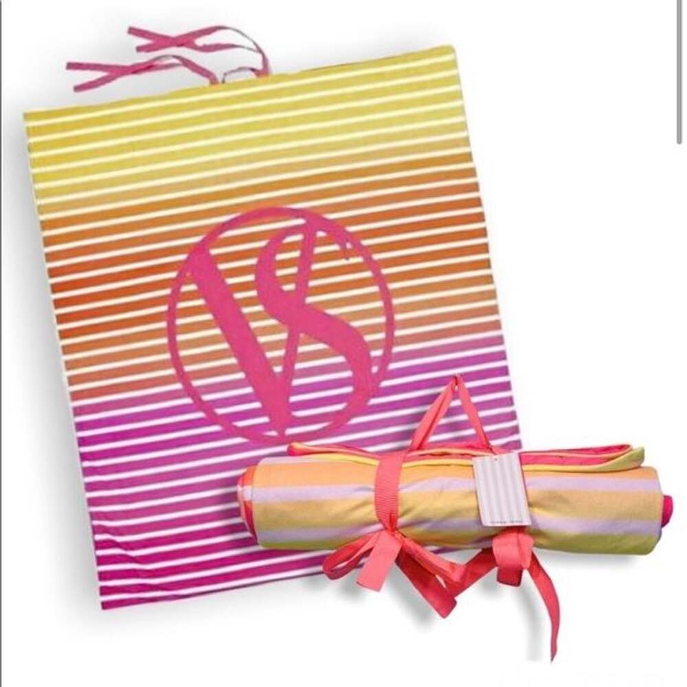 Victoria's Secret Pink Yellow and Orange Striped Roll Up Beach Blanket Towel